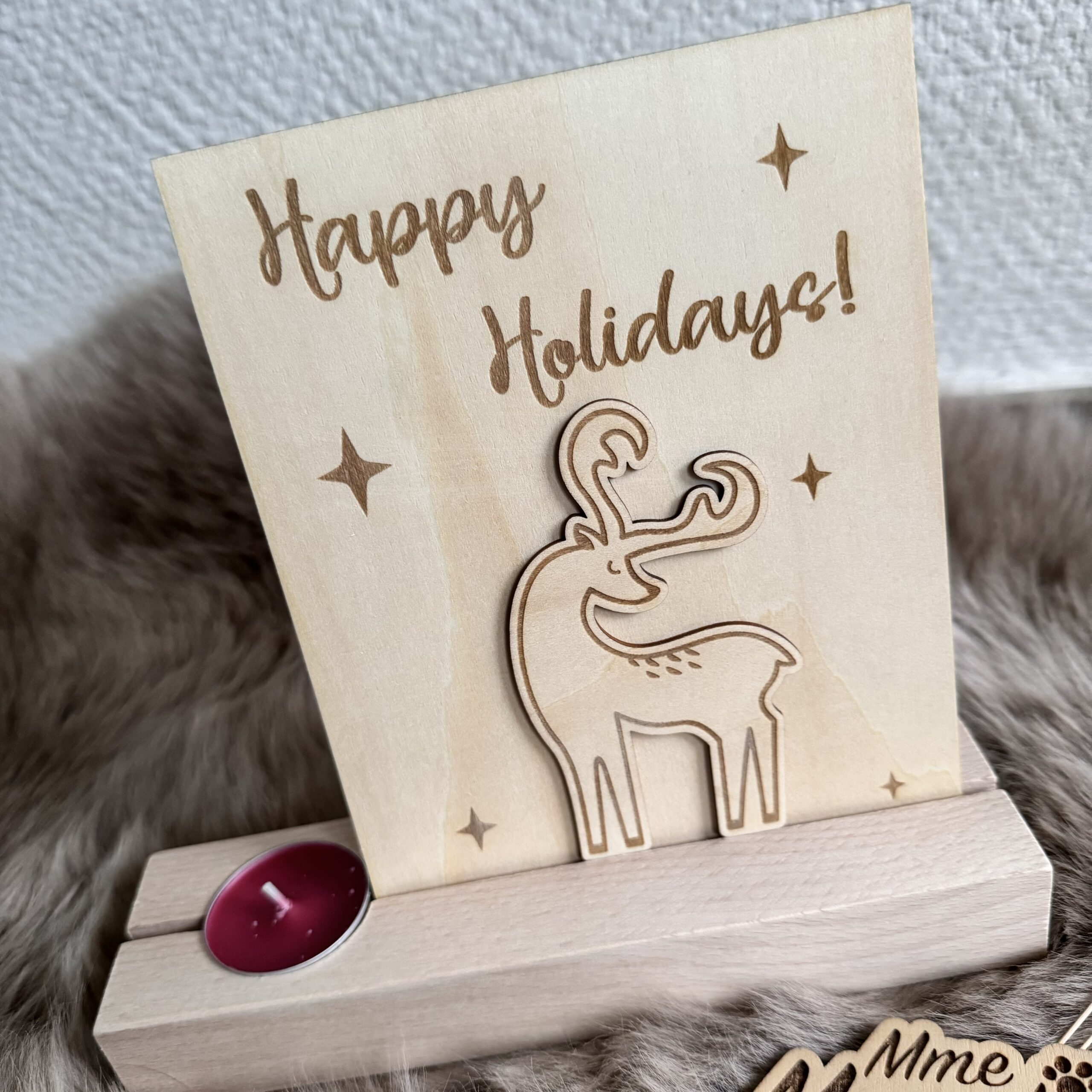 Kaarthouder met theelichtje - happy holidays - Afbeelding 2