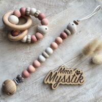 Setje (medium) – ‘birdie’ cream & pink